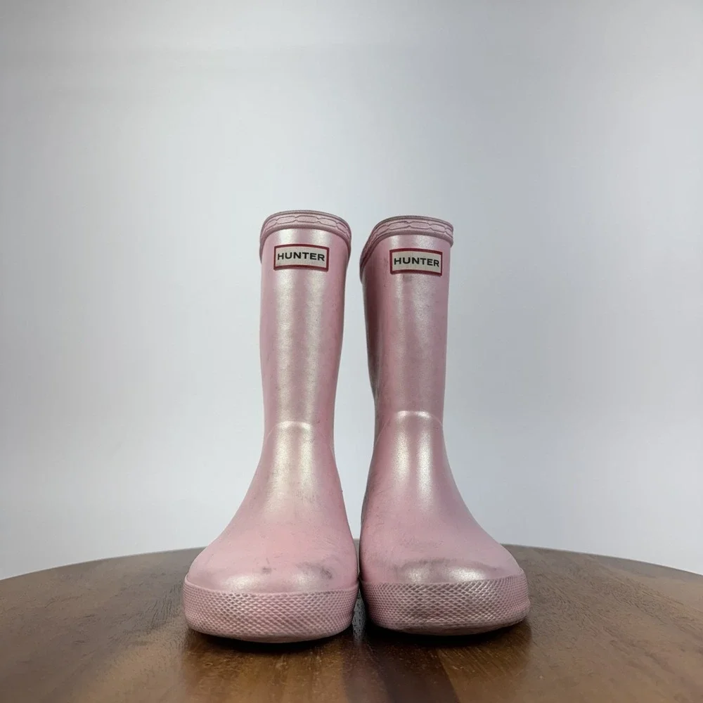 Big Kids Hunter First Classic Pink Pull On Tall Outdoor Rain Boots Size 1 Y GUC